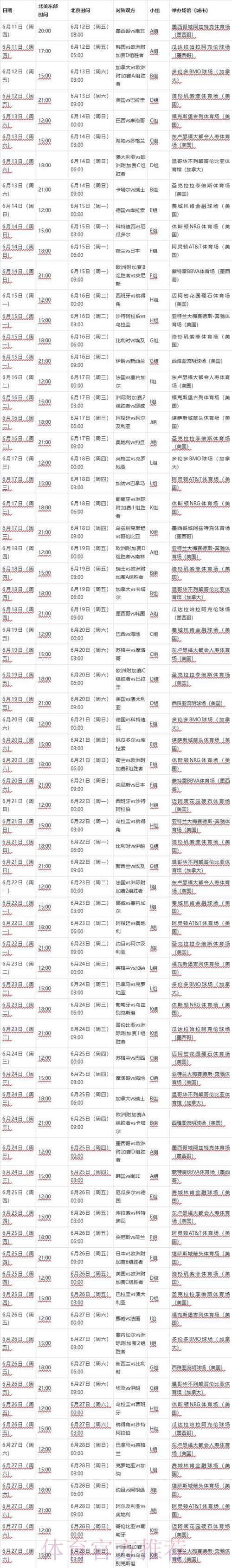 世界杯比赛时间更新 世界杯比赛时间更新